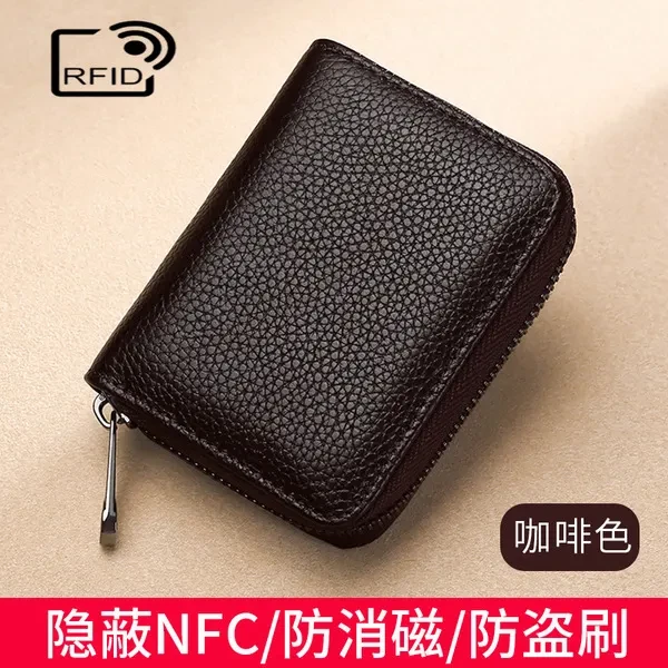 RFID Anti-Theft Genuine Cowhide Leather Card Holder Wallet